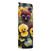 Gelbe und lila Stiefmütterchen Aquarellmalerei Thermosbecher (Nach rechts gedreht)