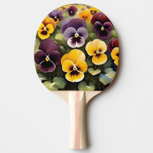 Gelbe und lila Stiefmütterchen Aquarellmalerei Tischtennis Schläger (Vorderseite)