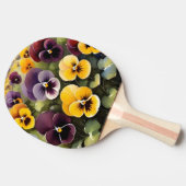 Gelbe und lila Stiefmütterchen Aquarellmalerei Tischtennis Schläger (Seitenansicht)