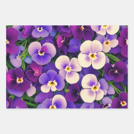 Gelbe und Lila Stiefmütterchen Geschenkpapier Set (Vorderseite 3)