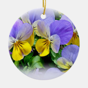 Gelbe und Lila Stiefmütterchen Keramik Ornament
