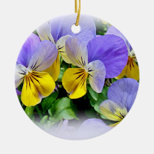 Gelbe und Lila Stiefmütterchen Keramik Ornament (Vorne)