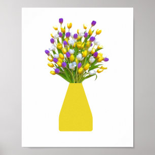 Gelbe und Lila Tulipen in gelber Vase Poster