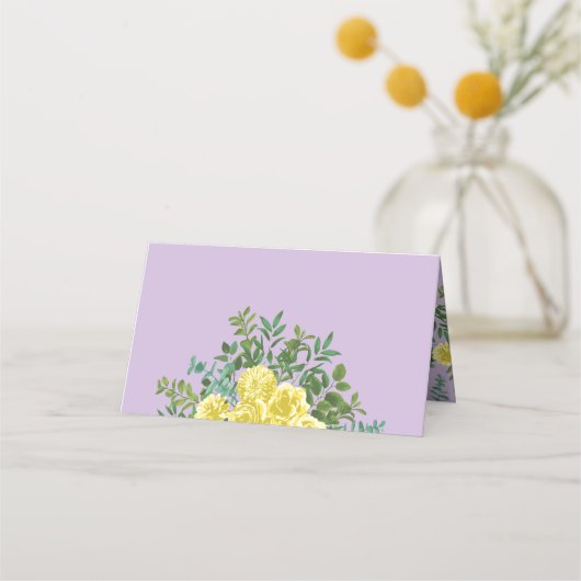 Gelbe und Lila Vintage Hochzeit Platzkarte (Vorderseite)