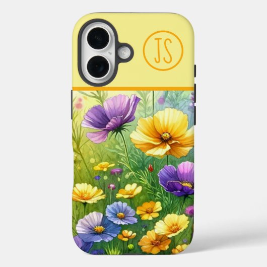 Gelbe und Lila Wildblumen Mit Monogramm Case-Mate iPhone Hülle (Rückseite)