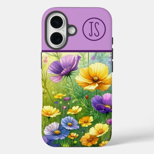 Gelbe und Lila Wildblumen Mit Monogramm Case-Mate iPhone Hülle (Rückseite)