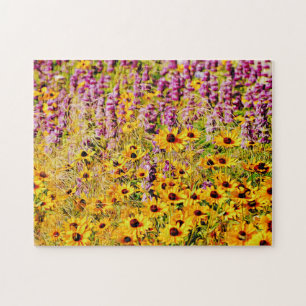 Gelbe und Lila Wildblumen Puzzle