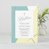 Gelbe und minzgrüne Taufe Einladung (Stehend Vorderseite)