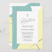 Gelbe und minzgrüne Taufe Einladung (Vorne/Hinten)