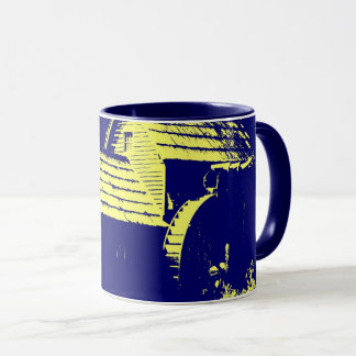 Gelbe und Navy-Blue-Mabry-Mühle Tasse