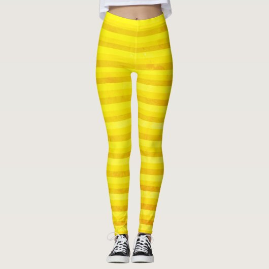 Gelbe und ockerfarbene Streifen Leggings (Vorderseite)