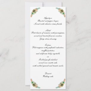Gelbe und orange Aquarell-Blumen-Hochzeitsmenü Ankündigung