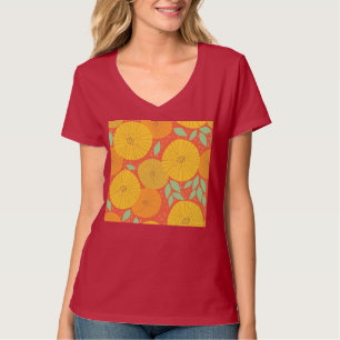 Gelbe und orange kreisförmige Blüten T-Shirt