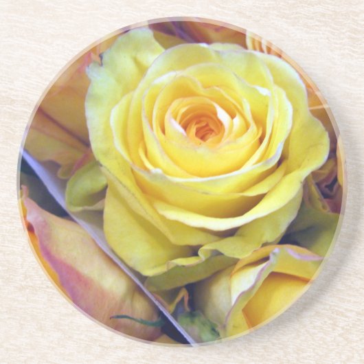 Gelbe und orange Rose Sandstein Untersetzer (Vorne)