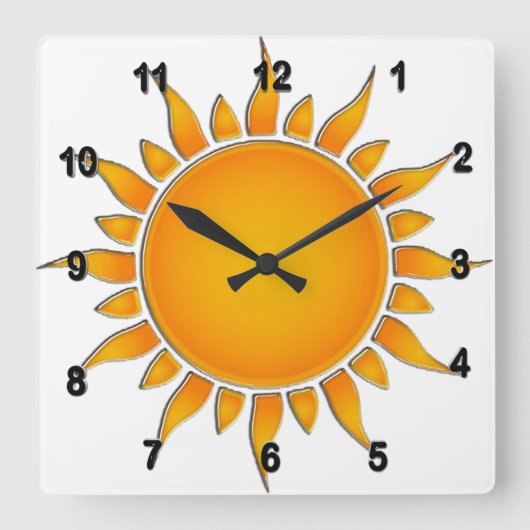 Gelbe und orange Sommersonne Quadratische Wanduhr (Vorderseite)