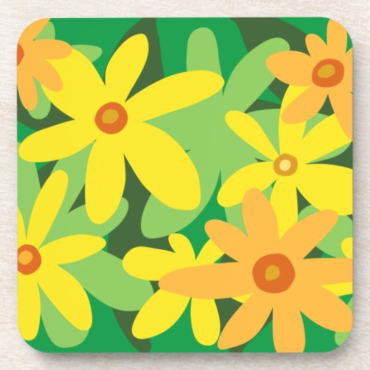 Gelbe und orangefarbene Blume Getränkeuntersetzer (Vorderseite)