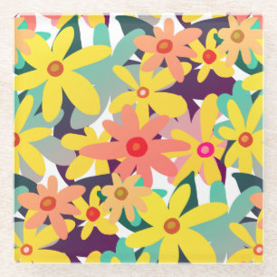 Gelbe und orangefarbene Blume Glasuntersetzer