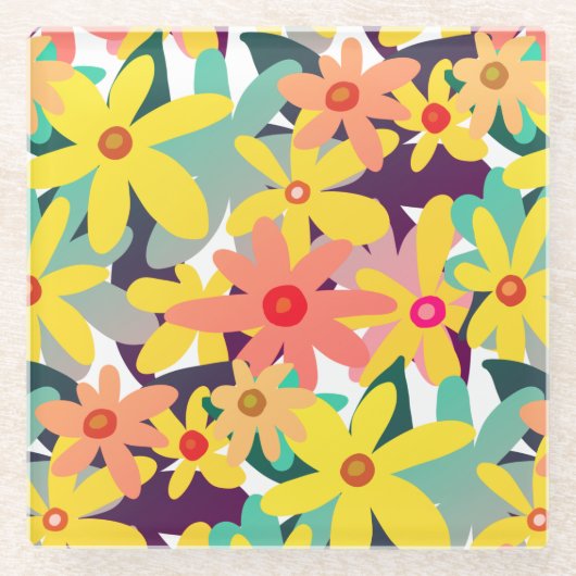 Gelbe und orangefarbene Blume Glasuntersetzer (Vorderseite)
