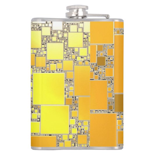 Gelbe und orangefarbene Flasche Flachmann (Rückseite)