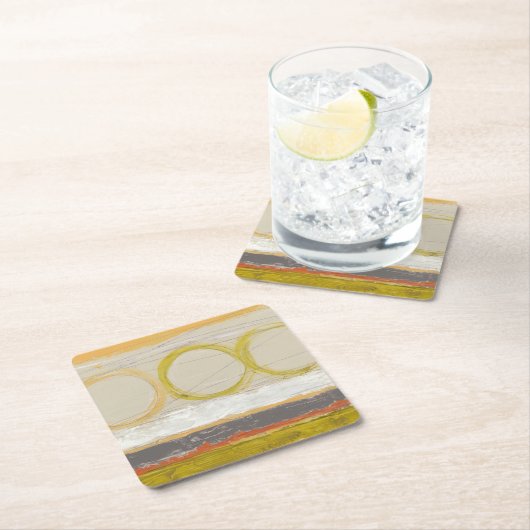 Gelbe und orangefarbene Kreise auf mehrfarbigem Hi Rechteckiger Pappuntersetzer (Vor Ort)