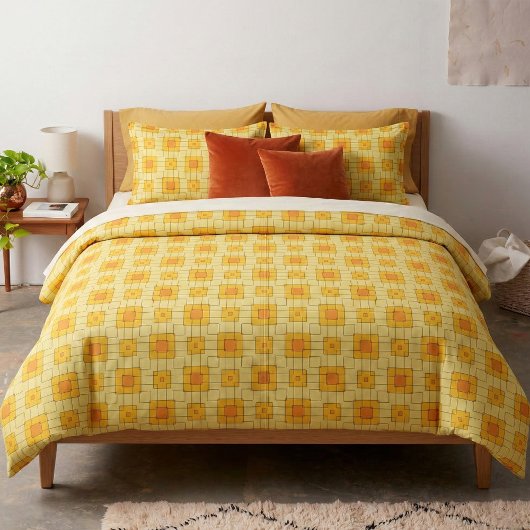 Gelbe und orangefarbene Quadrate Op Art Geometric  Stoff