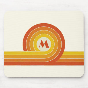 Gelbe und orangefarbene Retro-Kreise und -Linien Mousepad