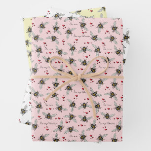 Gelbe und rosa Biene Meine Valentine Bee Mine Fun Geschenkpapier Set