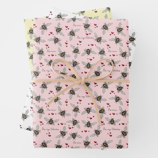 Gelbe und rosa Biene Meine Valentine Bee Mine Fun Geschenkpapier Set (Beispiel)