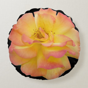 Gelbe und rosa blühende Rosen-Rundkissen Rundes Kissen