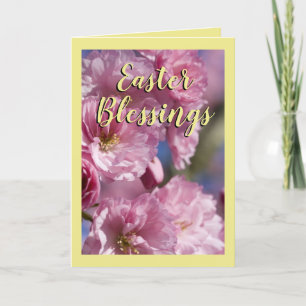 Gelbe und rosa Blume Blüten Ostersegnung Feiertagskarte