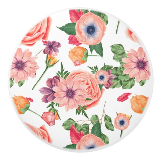 Gelbe und rosa Blume Keramikknauf (Vorderseite)