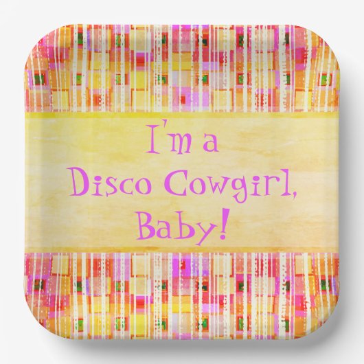 Gelbe und rosa Disco Cowgirl Fringe Pappteller (Vorderseite)