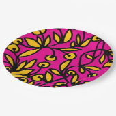 Gelbe und rosa Doodle Pappteller (Schrägansicht)