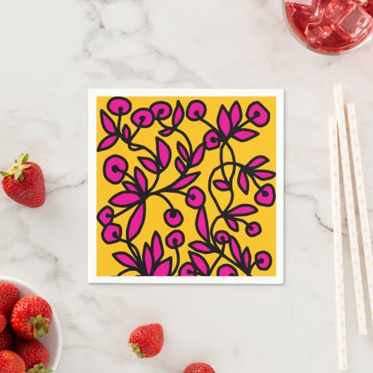 Gelbe und rosa Doodle Serviette (Beispiel)
