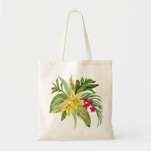 Gelbe und rosa einheimische hawaiianische Blume Tragetasche