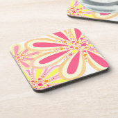 Gelbe und rosa Frühlingsblumen Getränkeuntersetzer (Linke Seite)