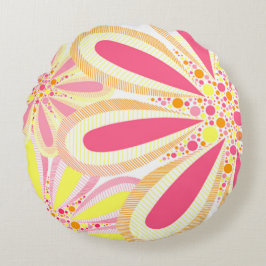 Gelbe und rosa Frühlingsblumen Rundes Kissen