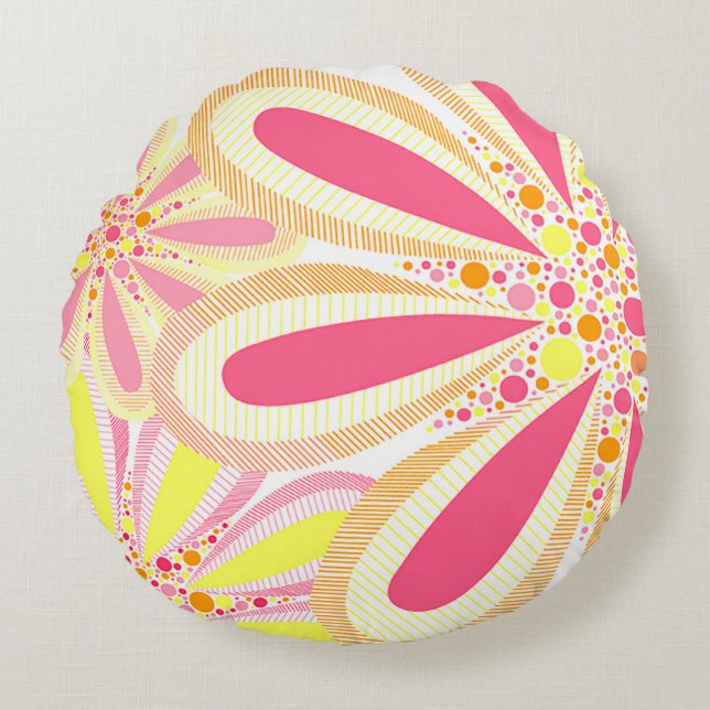 Gelbe und rosa Frühlingsblumen Rundes Kissen (Vorderseite)