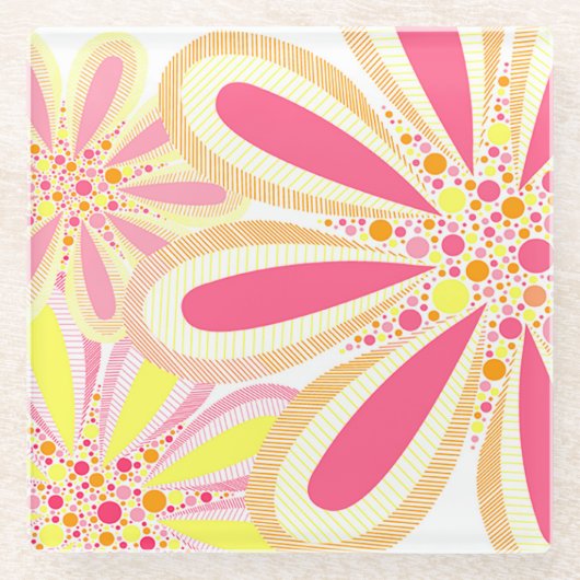 Gelbe und rosa Frühlingssonne Blume Glasuntersetzer (Vorderseite)