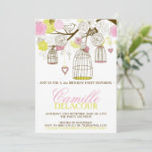 Gelbe und rosa Geburtstagsfeiern Einladung (Stehend Vorderseite)