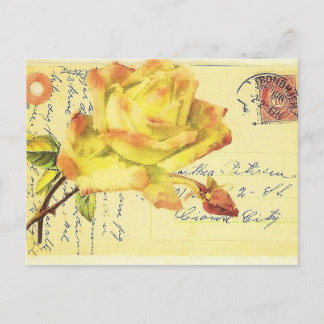 Gelbe und rosa gestempelte Rosen-Postkarte Postkarte