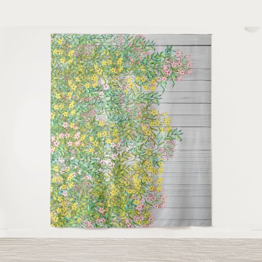 Gelbe und rosa JasminTapestation Wandteppich (Vorderseite)