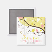 Gelbe und rosa Liebesvögel speichern das Datum Mag Magnet (Vorderseite/Rückseite)