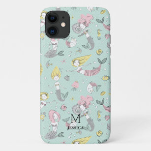 Gelbe und rosa Meerjungfrau-Muster auf Minze Case-Mate iPhone Hülle