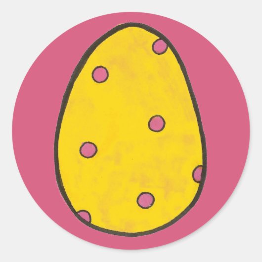 Gelbe und rosa Polka Dot Oaster Egg Jagd Eier Runder Aufkleber (Vorderseite)