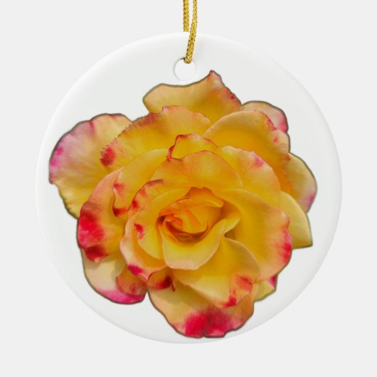 Gelbe und rosa Rose Keramik Ornament (Vorne)