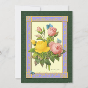 Gelbe und rosa Rosen Botanische Kunst Einladungen