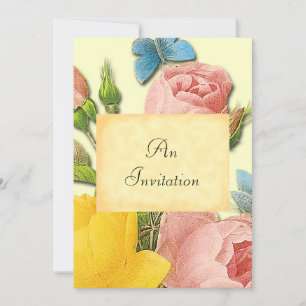 Gelbe und rosa Rosen Botanische maßgeschneiderte E Einladung