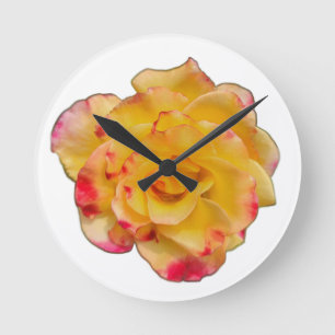 Gelbe und rosa Rosen-Uhr Runde Wanduhr