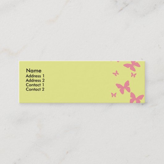 Gelbe und rosa Schmetterlings-Visitenkarte Mini Visitenkarte (Vorderseite)